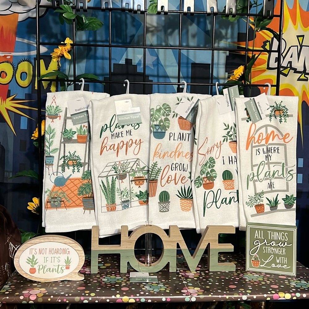 New Trueliving 8Pcs Set of Plant Lady Kitchen Towels, Sign, Shout Out, Bud Vase